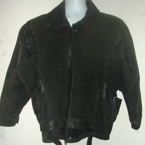 Women's Leather AVANTI Med. PIG SUEDE Black TAPERED Jacket HIDDEN FULL ZIPPER